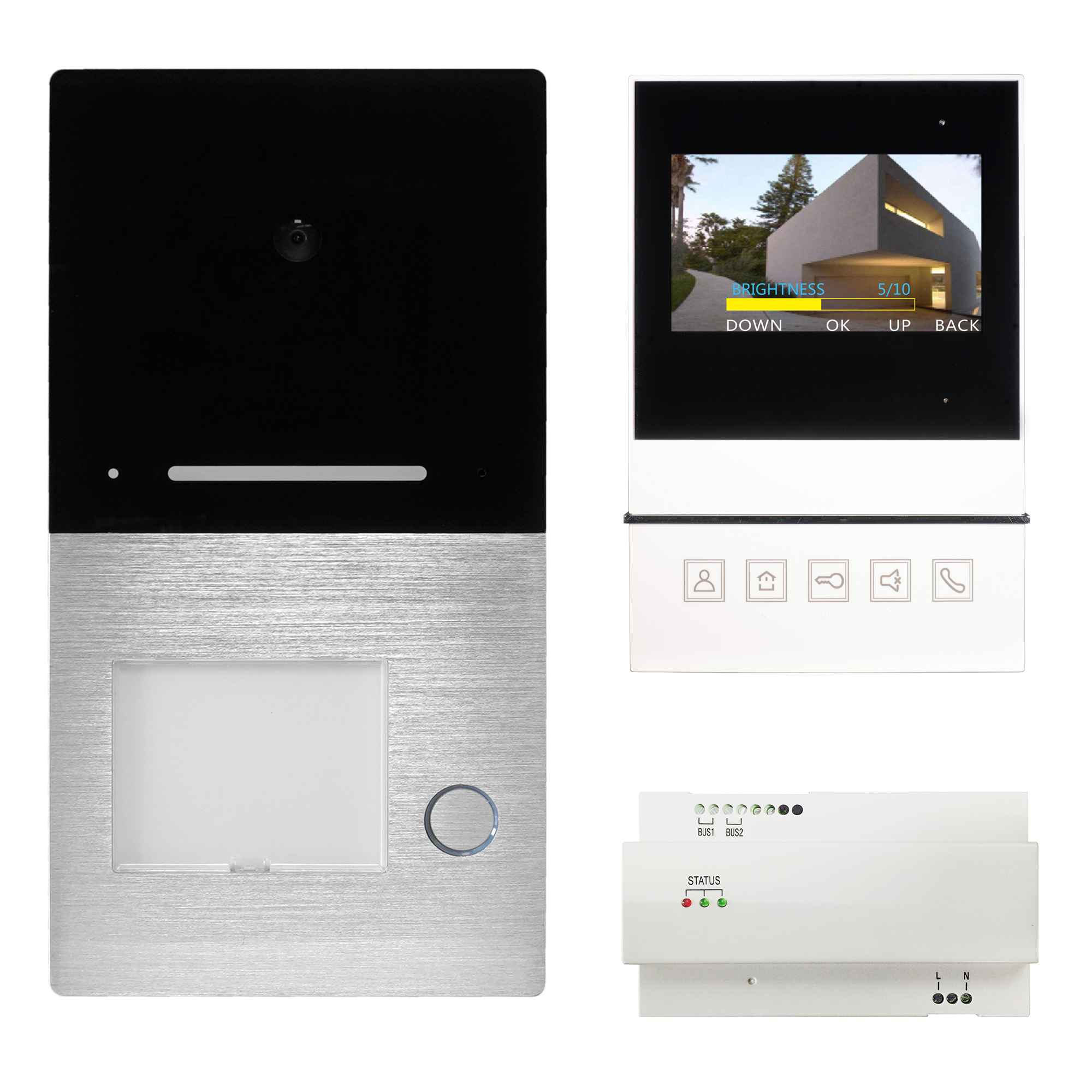1-Familienhaus Sprechanlage Aufputz VILLA Video 2-Draht Bus mit 1x 4,3 Zoll Basic Monitor HHG