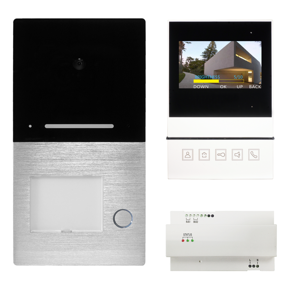 1-Familienhaus Sprechanlage Aufputz VILLA Video 2-Draht Bus mit 1x 4,3 Zoll Basic Monitor HHG