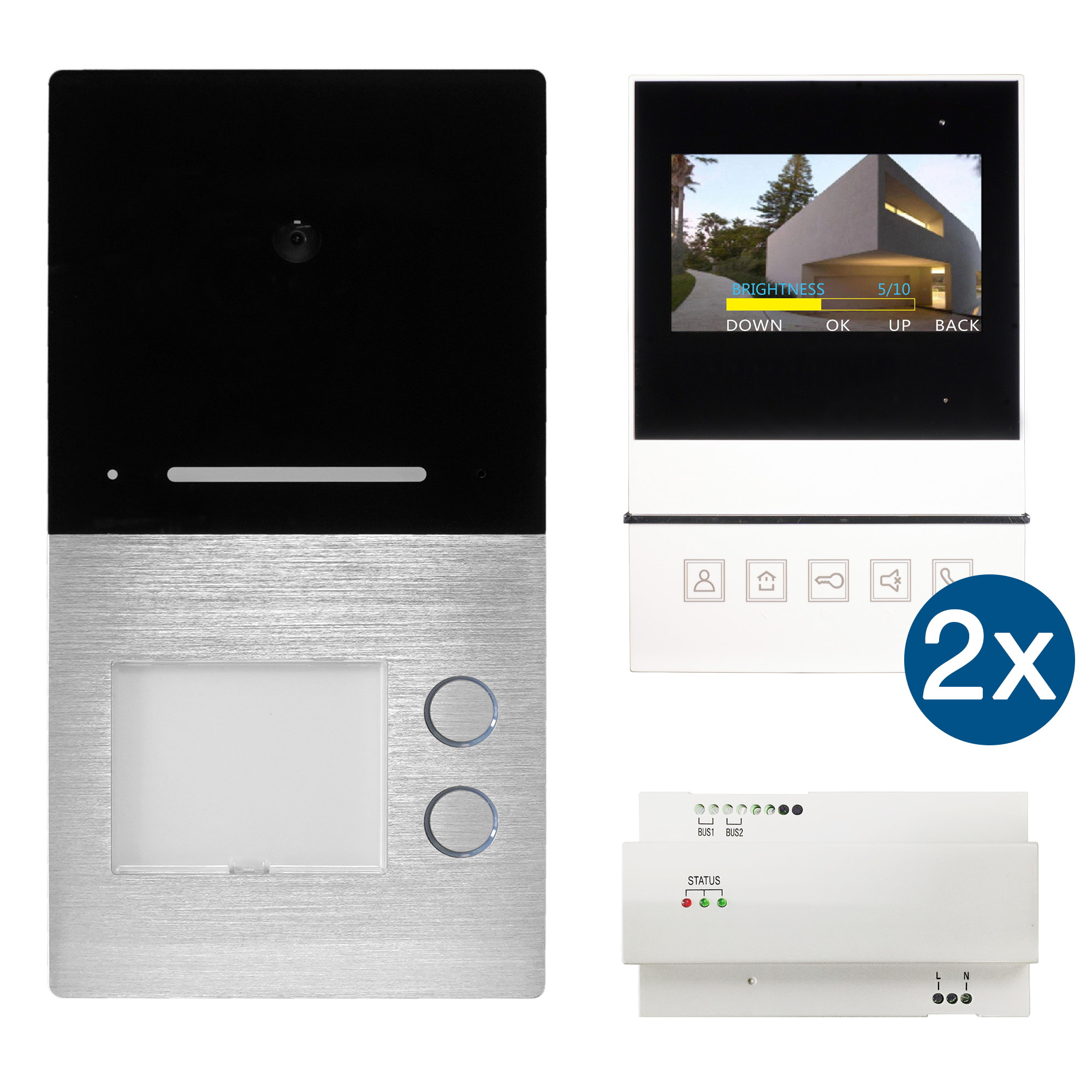 2-Familienhaus Sprechanlage Aufputz VILLA Video 2-Draht Bus mit 2x 4,3 Zoll Basic Monitor (Kopie) HHG