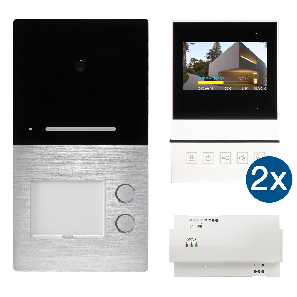2-Familienhaus Sprechanlage Aufputz VILLA Video 2-Draht Bus mit 2x 4,3 Zoll Basic Monitor (Kopie) HHG