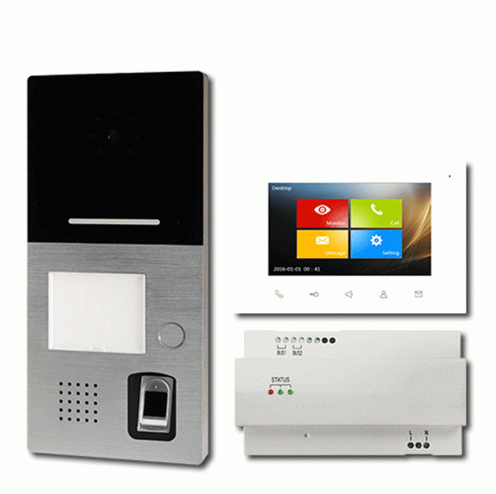 1-Familienhaus Sprechanlage VILLA Video Fingerprint 2-Draht Bus mit 17,8cm TFT Touchscreen Monitor