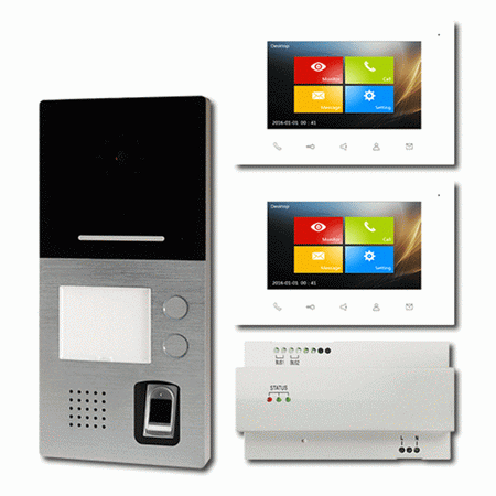 2-Familienhaus Sprechanlage VILLA Video Fingerprint 2-Draht Bus mit 17,8cm TFT Touchscreen Monitoren